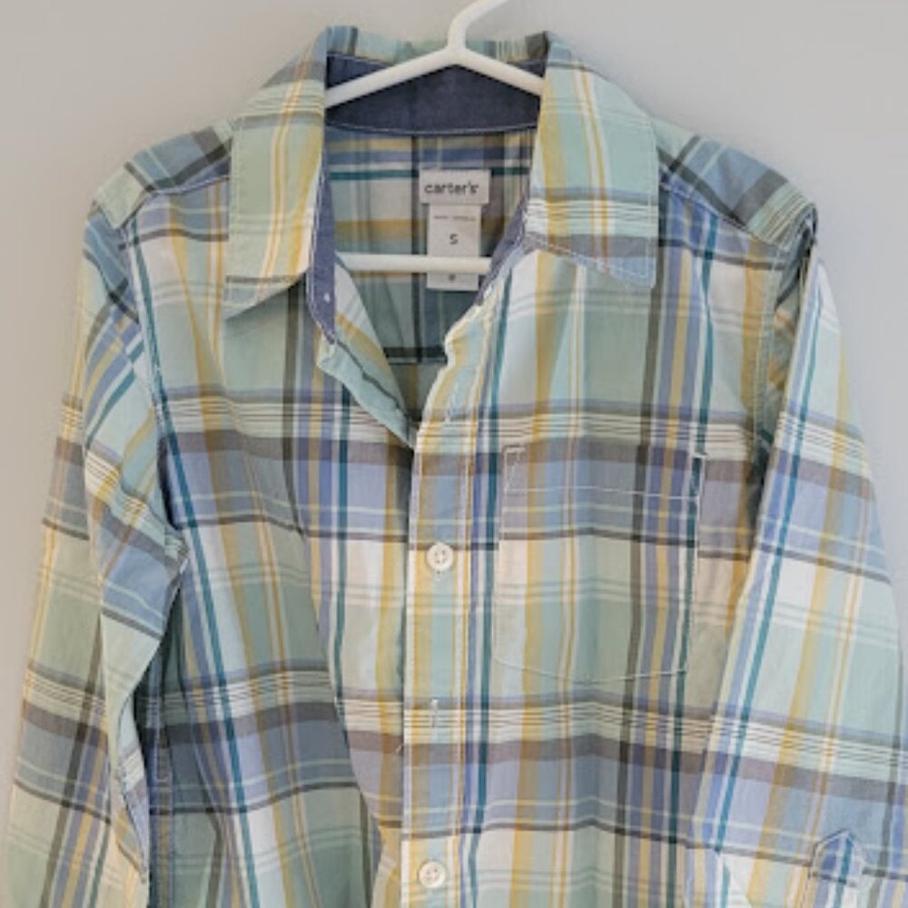 Boy's Carter's Dress Shirt, Long-sleeve, Blue & Green Plaid, Size 5